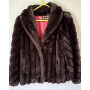 American Signature VTG Faux Fur Coat Brown Shaw Collar Classic Size 7/8 SM